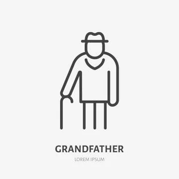 Old man line icon, vector pictogram of grandfather with stick. Elderly care Illustrazione stock