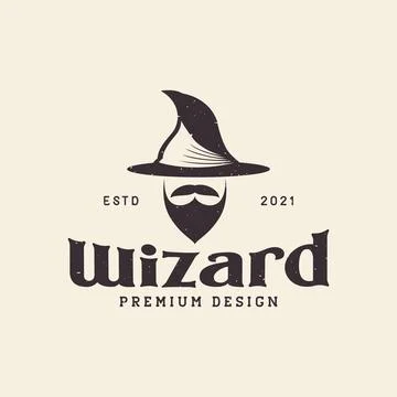 Old man long beard with magic hat vintage logo design vector graphic symbol.. Illustrazione stock