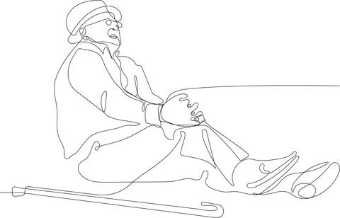 Old man lying on floor in pain and holding knee Stock Illustration
