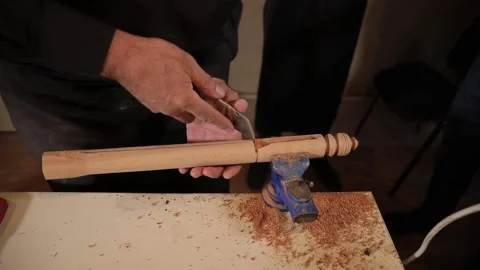 Old man is making Kamancha musical instrumental tool from wood at workshop 库存影片 229310375