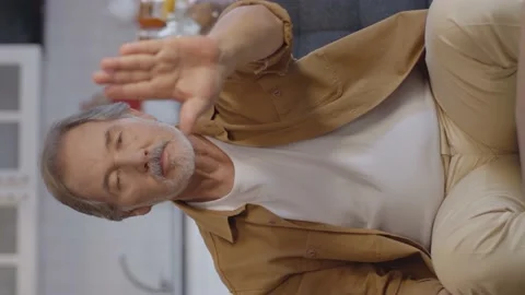 The old man making a stop sign with his hand. Stock Footage 151998684