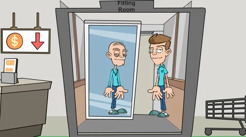 Old Man in the Mirror,( Fitting Room) Version #3: Loop Video stock 67353575