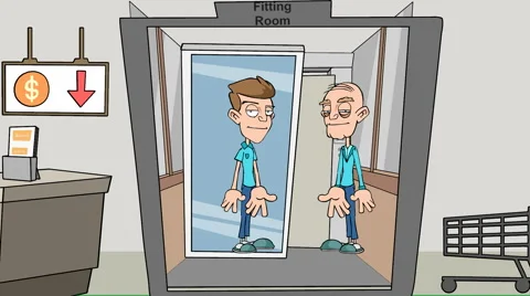 Old Man in the Mirror,( Fitting Room) Version #4: Loop Video stock 67353883
