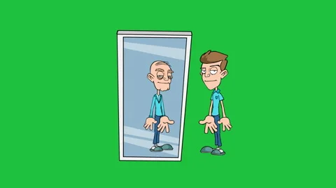 Old Man in the Mirror, Version #1:  Matte + Loop Video stock 67353887