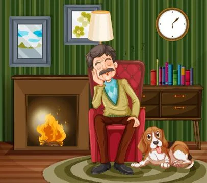 Old man napping on armchair Stock Illustration