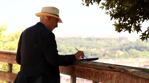 Old man painting Stock-Footage 42129747