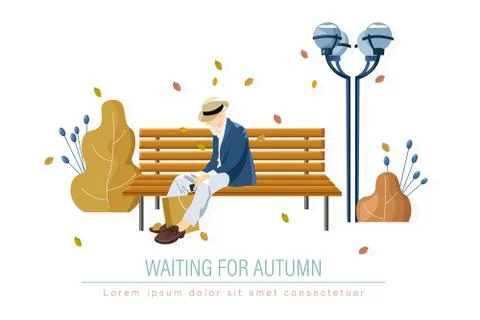 Old man in the park Vector. Fall season banner poster flat styles Ilustración de archivo