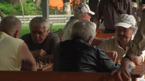 Old Man Playing Chess Game, Elderly, Retired,Park, Outdoor, Still Shot Stock Footage 39559409