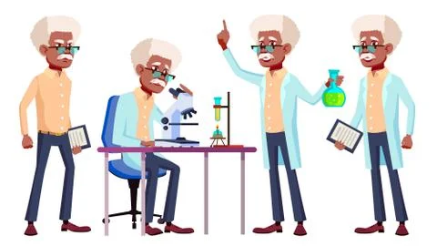 Old Man Poses Set Vector. Black. Afro American. Elderly People. Senior Person Stock Illustration