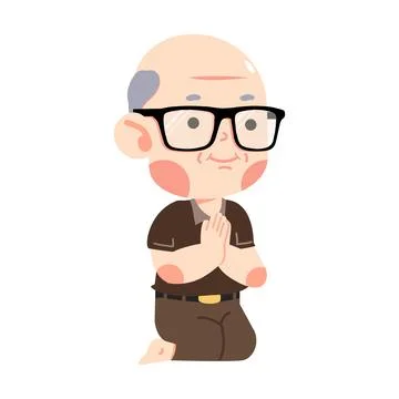 Old man Praying Sitting on the Floor Stock Illustration