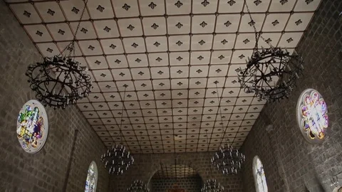 Old man prays inside the Stone Church in Gramado, Brazil Video stock 79447977