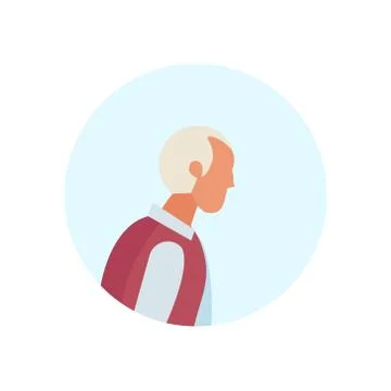 Old man profile avatar elderly grandfather isolated portrait flat cartoon Stock Illustration
