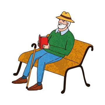 Old Man is Reading a Book on a Bench Illustration Stock Illustration