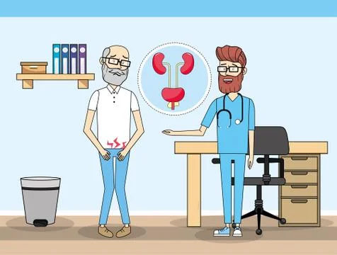 Old man with renal inyection and doctor Stock Illustration