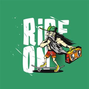 Old man is riding on a skateboard vector illustration. Stock Illustration