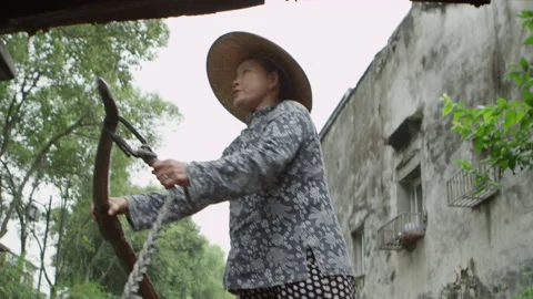 Old Man Rowing Boat With Oar In Suzhou China Asia Stock Footage 133367702
