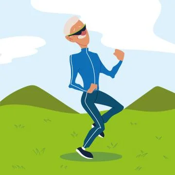 Old man running in the park, active senior Ilustração Stock