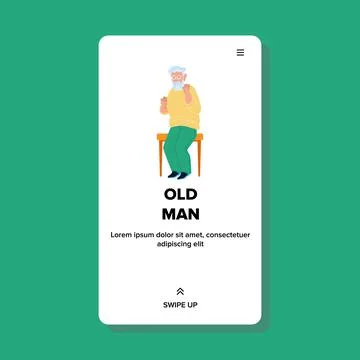 Old Man Sitting On Bench In Park Outdoor Vector 스톡 일러스트