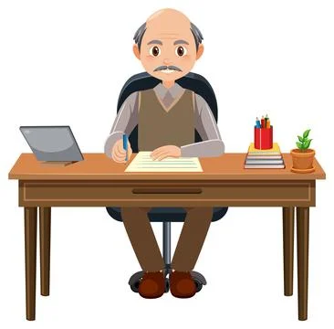 Old man sitting at desk Stock Illustration