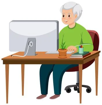Old man sitting in front of computer Stock-Illustration