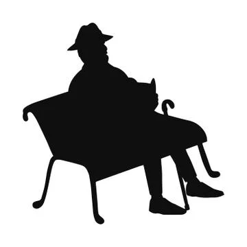 Old man sitting on a Park bench reading a book Stock Illustration