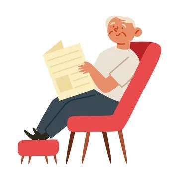 Old man sitting reading newspaper Stock Illustration
