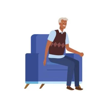 Old man sitting in sofa avatar character Stock Illustration