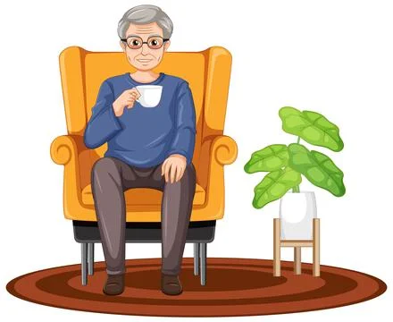 Old man sitting on sofa Stock Illustration