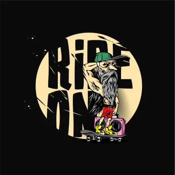 A old man on sketeboard with typography vector illustration design. Stock Illustration