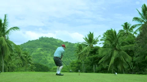 Old Man Slices Golf Ball Stock Footage 248801975