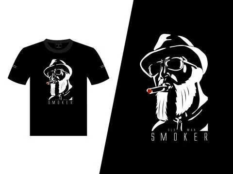 Old Man Smoker Vector T-Shirt Design 스톡 일러스트