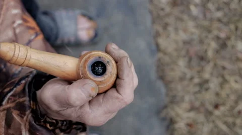 The old man smoking a pipe Stock Footage 61610177