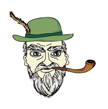 Old man smoking pipe Stock Illustration