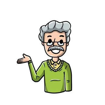 Old Man with Spread hands. Smiling Senior. Doubt and timidity. Stock Illustration