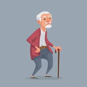 Old man is standing with a cane. Stock Illustration