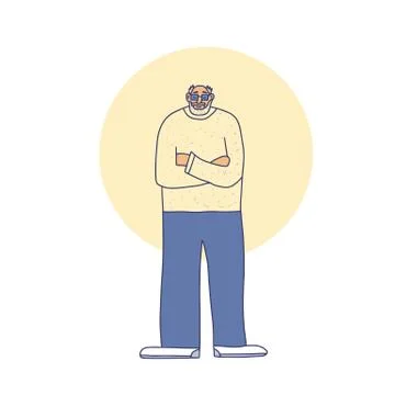 Old man standing full length. Retired persons crossing arms on breast isolate Stock Illustration