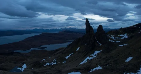 Old man of Storr at dawn Stock Footage 88029322
