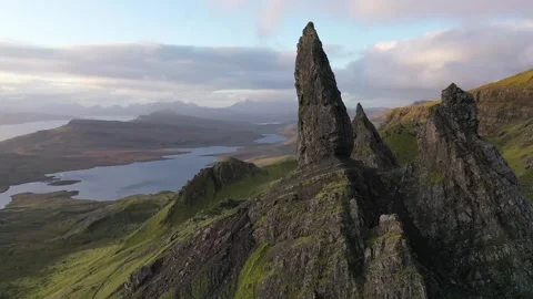 Old Man of Storr by drone, Isle of Skye, Scotland Stock Footage 248449115