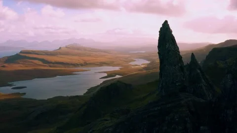 Old Man of Storr, Isle of Skye | Aerial footage of majestic Scottish scenery Stock Footage 225702437