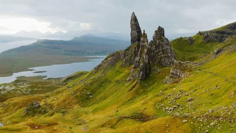 Old Man of Storr Rock on Isle of Skye Stock Footage 70738477