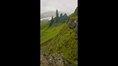 Old Man of Storr Rock Pinnacles on the Isle of Skye Scotland Stock Footage 341808271