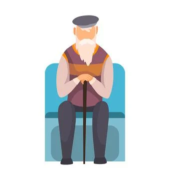 Old man in subway underground train car. Public transport, urban underground Illustrazione stock