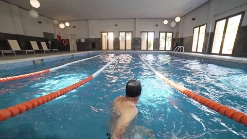 Old man swimming Stock Footage 89693003