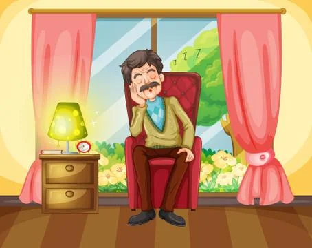 Old man taking nap on sofa Stock Illustration