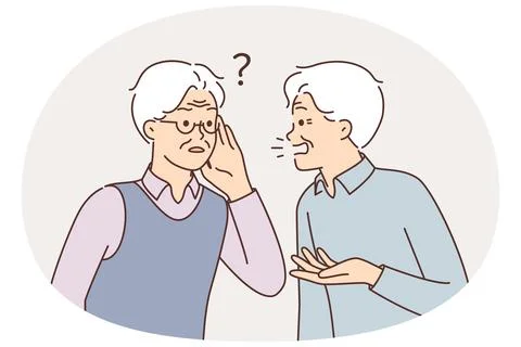 An old man is talking to a deaf friend who is having problems after his hearing Stock Illustration