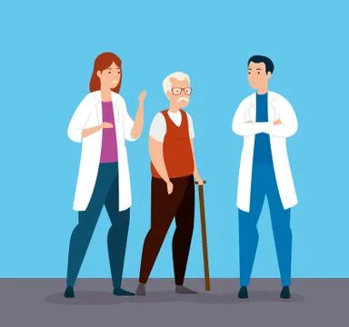 Old man talking of group doctors Stock Illustration