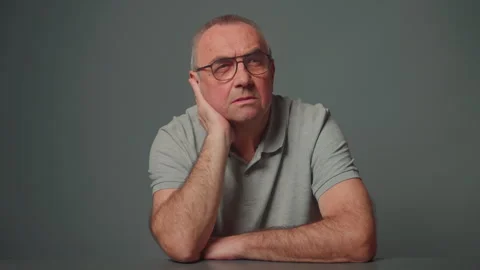 Old man, thinking, remember, retirement, nostalgia or mental health. Closeup Stock Footage 280714617