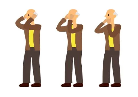 Old man in three expression of see no evil, speak no evil and hear no evil Illustration