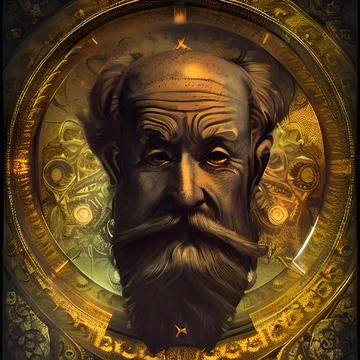 Old man, time keeping, device, head, beard Stock Illustration