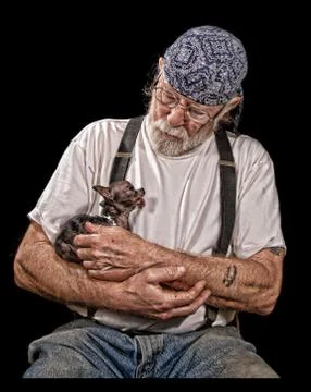 Old man with a tiny chihuahua Fotos Stock